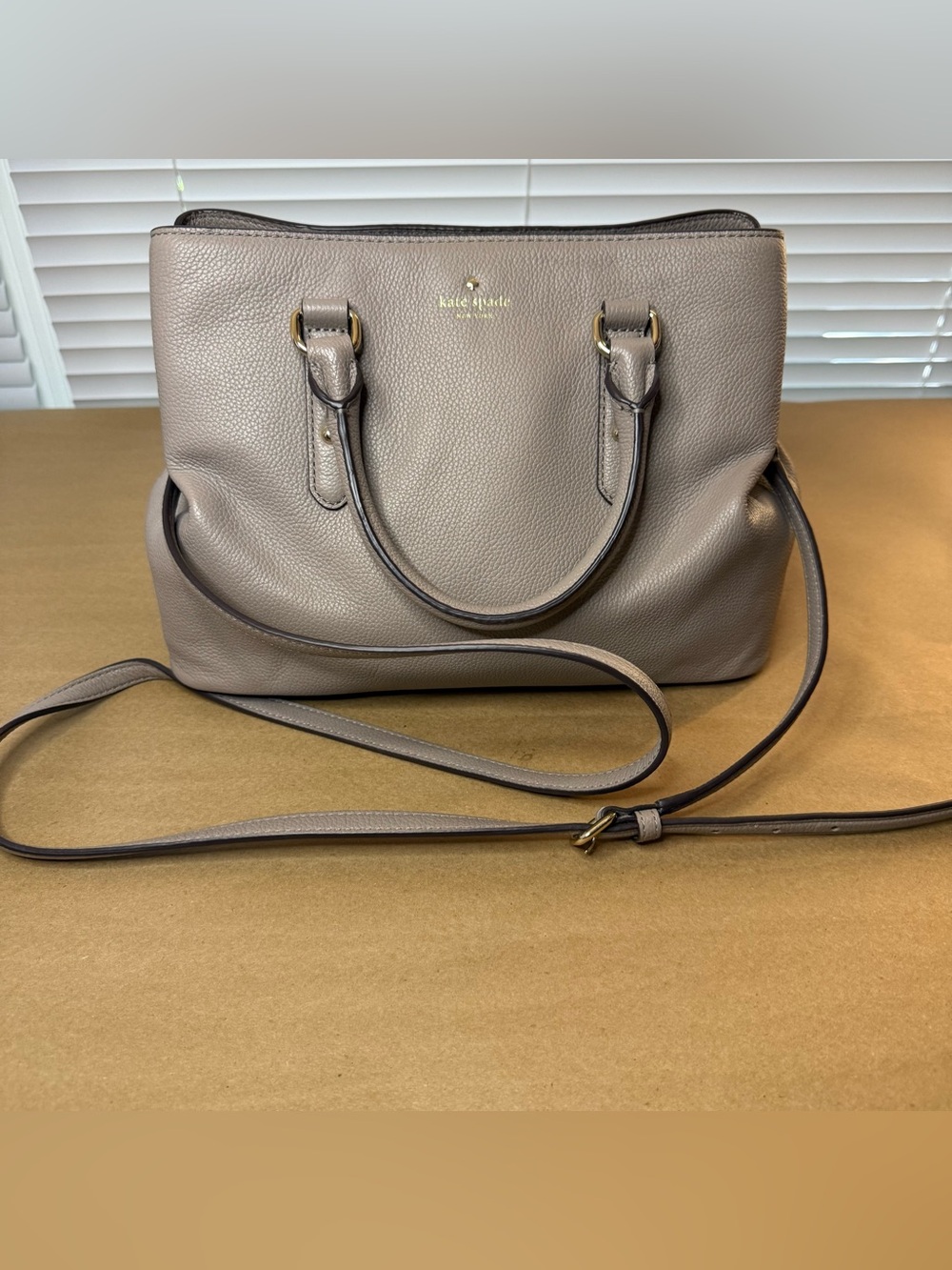 kate spade Taupe Pebbled Leather Satchel with Gold Hardware